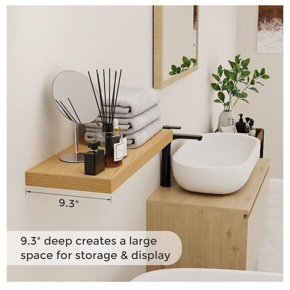 Deep Floating Wall Shelves 24” wx9.3”d x1.5”h Oak Shelving Photo Decor Display - Picture 3 of 4